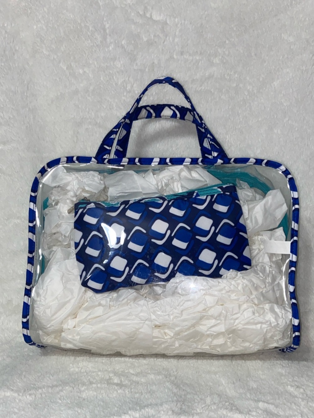 Blue Patterned Clear Travel Tote - Brand Unspecified
